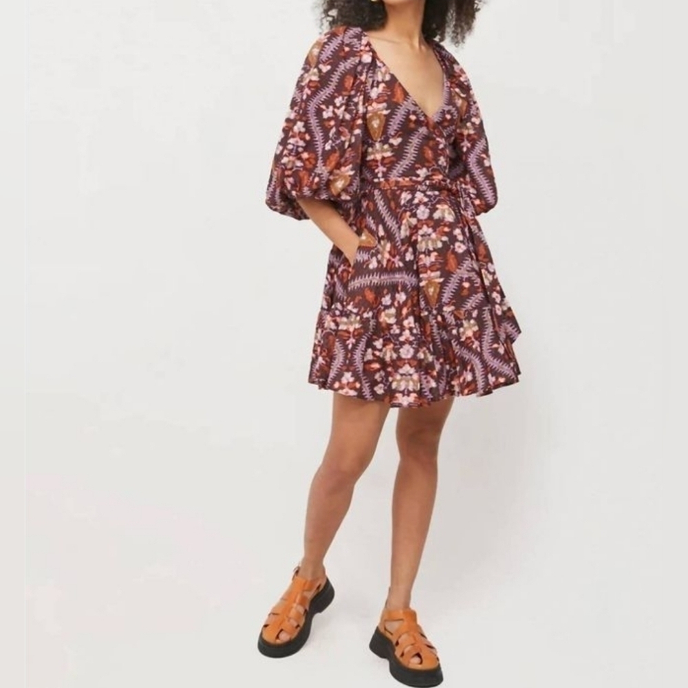 Rhode Darya V-Neck Floral Mini Wrap Dress
